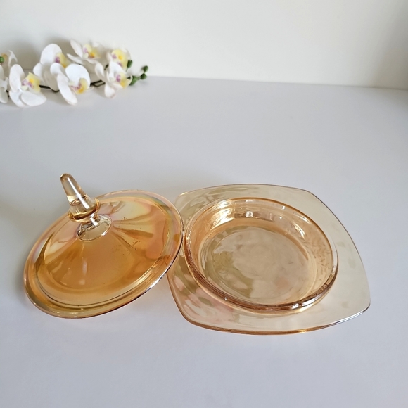 Beautiful Royal Amber Fostoria Antique Butter Dish, Floral Candy Dish 1930's - Picture 14 of 16